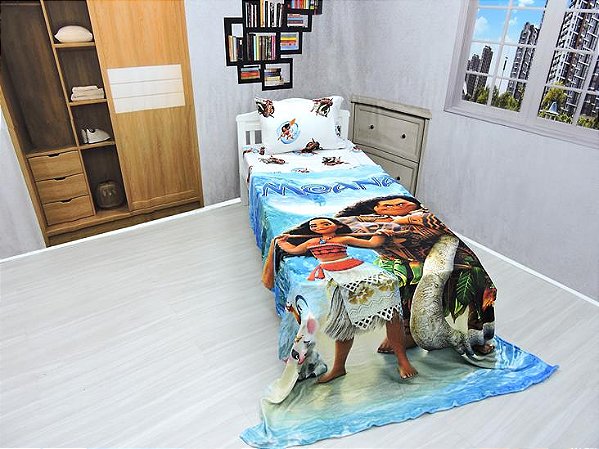 Manta Ultrasoft e Lençol De Elástico Moana  Kit 3pçs
