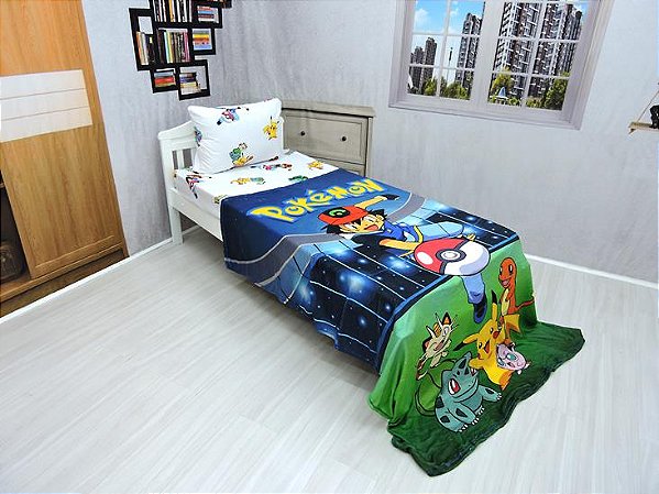 Manta Ultrasoft e Lençol De Elástico Pokemon Kit 3pçs