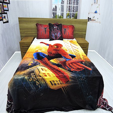 Manta Casal Com Fronha E Almofada Homem Aranha Cobertor Fleece 4pç