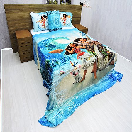 Manta Casal Com Fronha E Almofada Moana Cobertor Fleece 4pç
