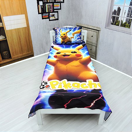 Jogo De Lençol E Fronha Pikachu Anime Kit 2pç Cobreleito