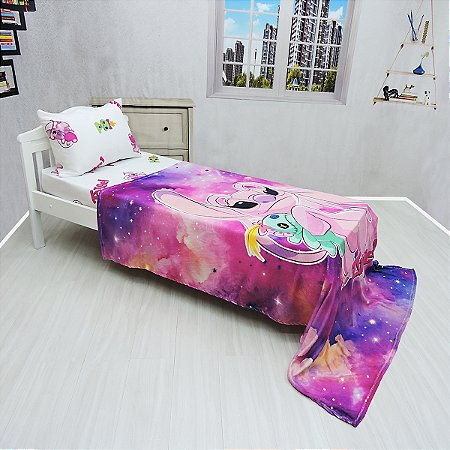 Manta Ultrasoft E Lençol De Elástico Stitch Kit 3pçs Rosa