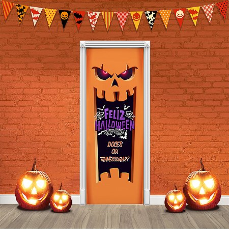 Capa Porta Para Decoração Halloween Festa Tecido 0,87x2,23 Md2