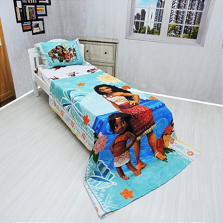 Jogo De Lençol Com  Elastico E Cobreleito Fronha Moana 2