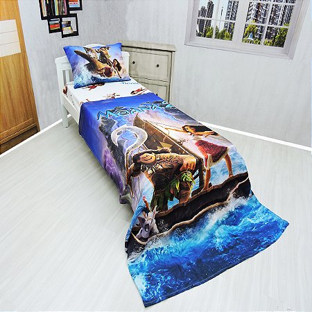 Jogo De Lençol Com  Elastico E Cobreleito Fronha Moana 3