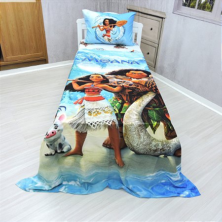 Jogo De Lençol Com  Elastico E Cobreleito Fronha Moana 1