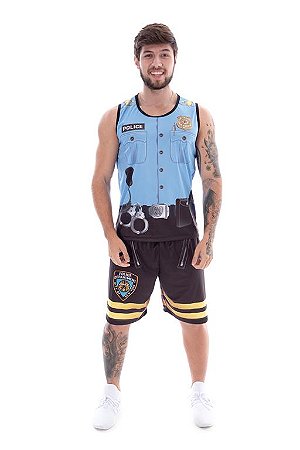 Fantasia Policial Regata Masculino Carnaval Adulto