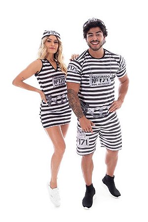 Fantasia Casal De Presidiário Camiseta Adulto Carnaval Festa Temática