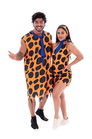 Fantasias Casal Homem E Mulher Das Cavernas Laranja Adulto
