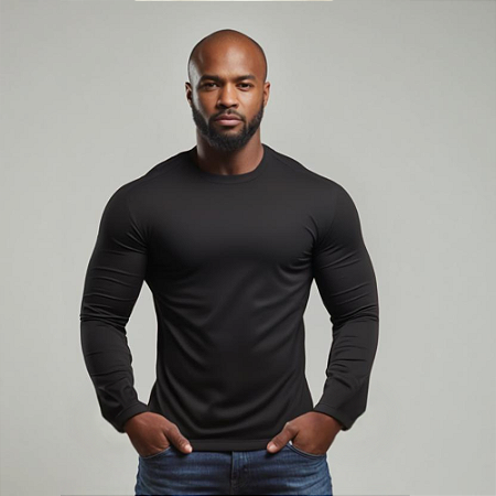 Camisa Manga Longa Masculina UV 50+ Dry Fit Esportiva Preto
