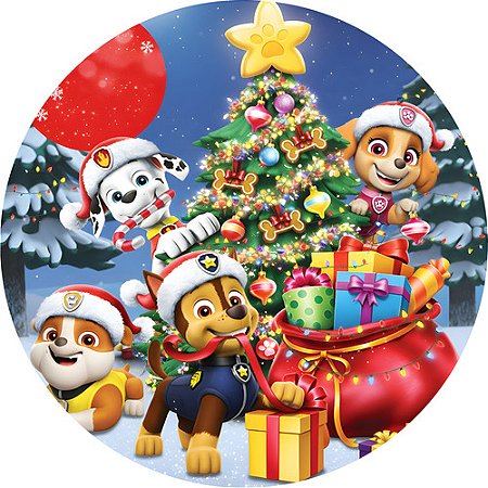 Painel De Festa Redondo Natal Da Patrulha Canina 1,50x1,50