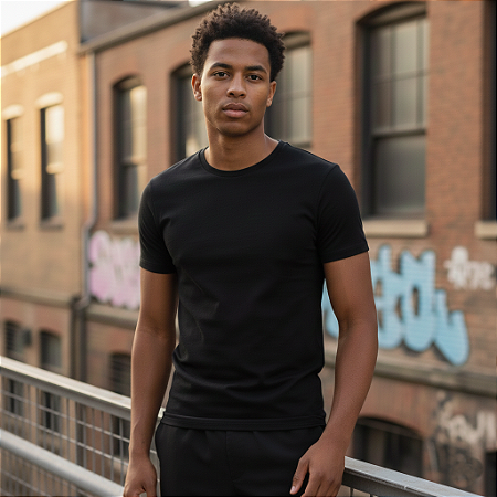 Camiseta Slim Fit Preta Masculina Lisa Algodão
