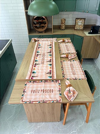 Kit 9 Peças Mesa Posta - Jogo Americano, Guardanapo e Trilho Decoração de Páscoa Bege