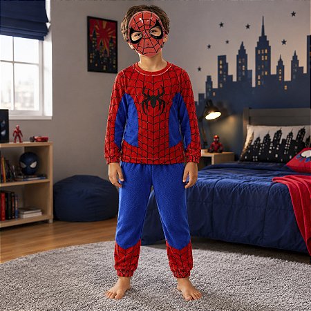 Pijama Homem Aranha Infantil Fleece Quentinho Ultra Macio