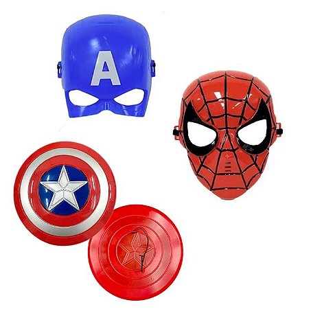 AVENGERS MÁSCARA HOMEM ARANHA E CAPITÃO AMÉRICA COM ESCUDO
