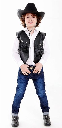 Colete Cowboy Com Chapeu Infantil Unissex Kit 2 Peças