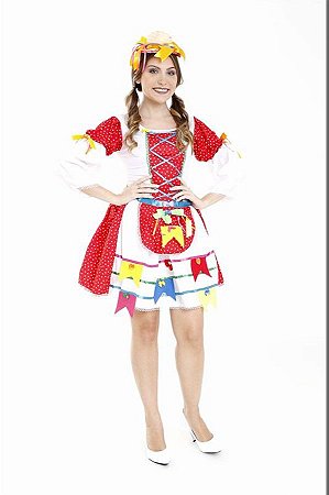 Vestido Junino Caipirona Adulto Vermelho