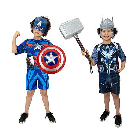 Fantasias Capitão América e Thor com Martelo e Escudo