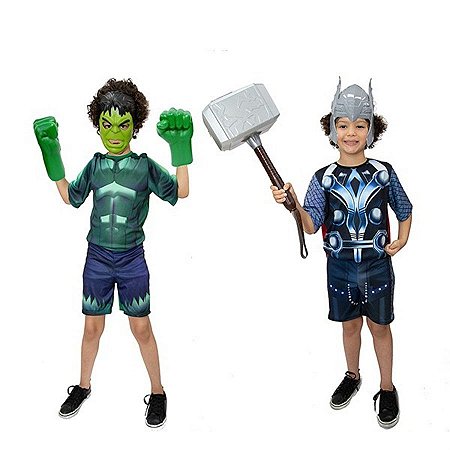 Fantasia Hulk C/ Luvas E Thor C/martelo + Mascaras Infantil
