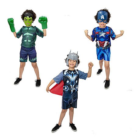Fantasia Hulk C/ Luvas, Capitão America e Thor