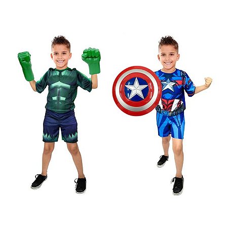 Fantasia Hulk C/ Luvas E Capitão America C/ Escudo Ultimato