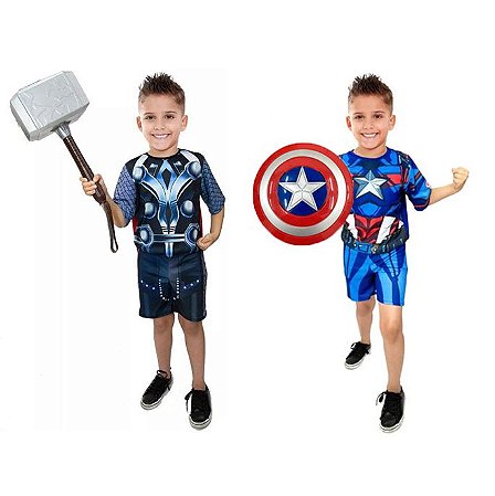 Fantasia Thor C/ Martelo E Capitão America C/ Escudo Avengers