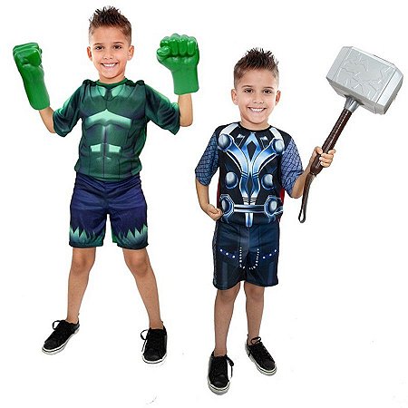 Fantasia Hulk C/ Luvas E Thor Com Martelo Ultimato Vingadore