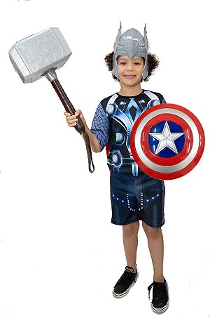 Fantasia Thor Infantil Com Martelo E Mascara E Escudo