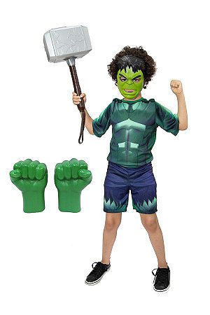 Fantasia Hulk Com Luva E Mascara Martelo Thor Vingadores