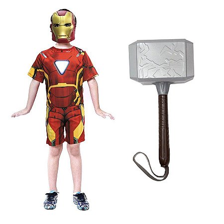 Fantasia Homem De Ferro Com Mascara E Martelo Thor