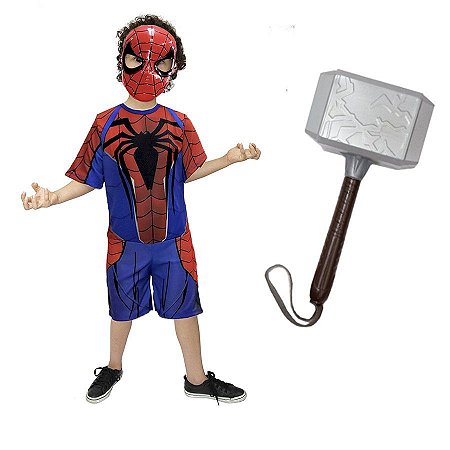 Fantasia Homem Aranha Com Mascara E Martelo Thor Ultimato