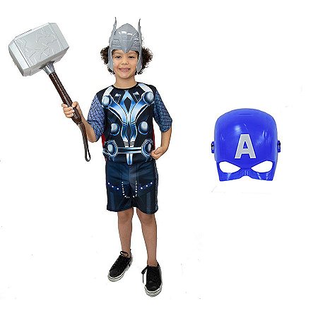 Fantasia Thor Com Martelo E 2 Mascaras Vingadores Ultimato