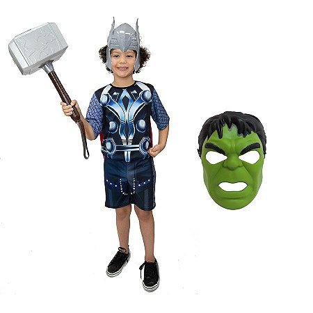 Fantasia Thor Com Martelo E 2 Mascaras Avengers Ultimato