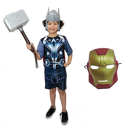 Fantasia Thor Com Martelo E 2 Mascaras Herois Avengers