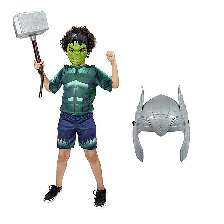 Fantasia Hulk C/ Martelo Thor E Mascaras Vingadores Ultimato