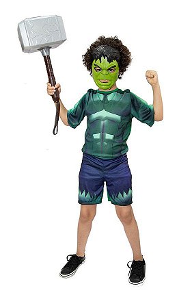 Fantasia Hulk Com Martelo Thor E 2 Mascaras Vingadores