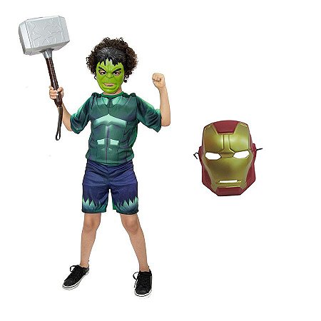Fantasia Hulk C/ Martelo Thor E Mascaras Avengers