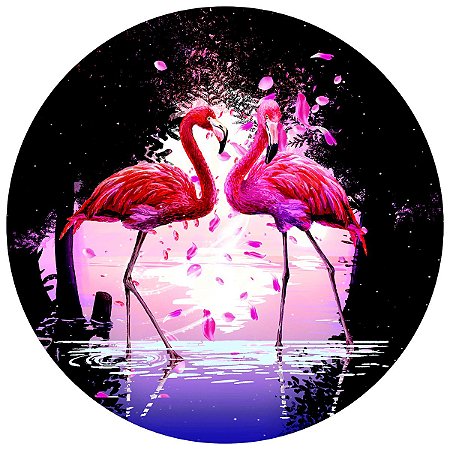 Painel Festa Redondo 3d Flamingos Sublimação 1,50M