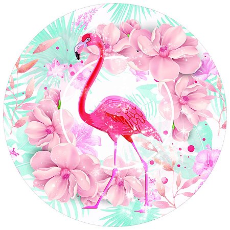 Painel Festa Redondo 3d Flamingo Sublimado 1,50M