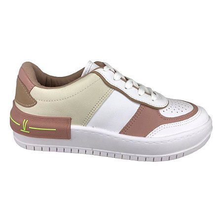 Tênis Feminino Vizzano Casual Pelica - 1389.202 - Branco-Rosa-Branco Off-Bege