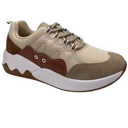 Tênis Feminino Beira Rio Casual Nylon Flat Np Turim - 4242.103 - Bege-Camel-Creme