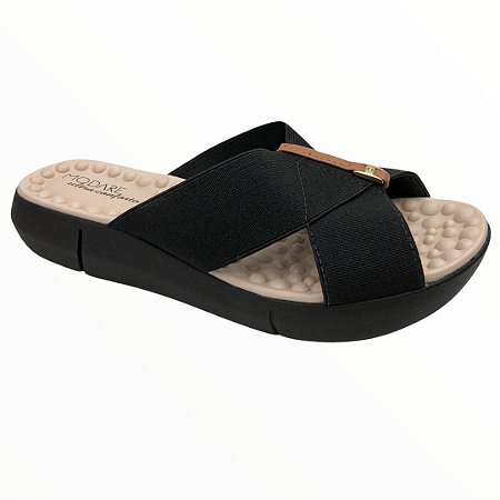 Tamanco Feminino Modare Elastico Np Sense Flex - 7142.101 - Preto-Camel