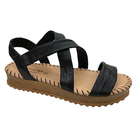 Sandália Feminina Bottero Couro Summer Burnish Botgarni Tropical - 322503-9 - Preto