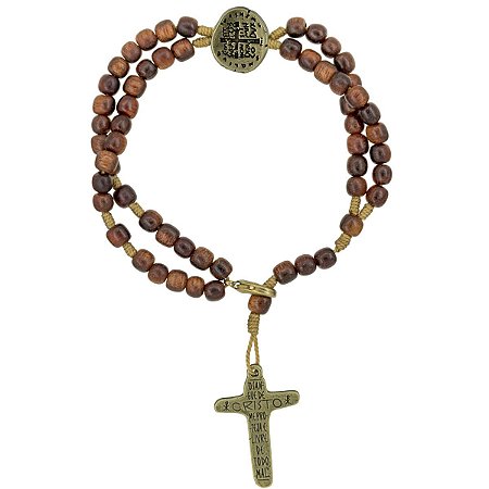 Pulseira Terço com Cruz Medalha das Duas Cruzes - Ouro Velho