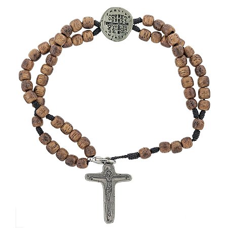Pulseira Terço com Cruz Medalha das Duas Cruzes - Níquel