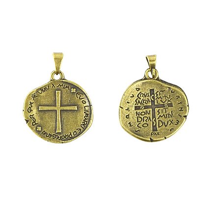 Medalha das Duas Cruzes Cor Ouro Velho - 22 mm