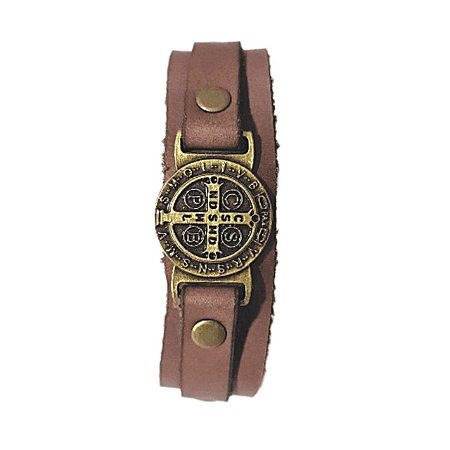 Pulseira Couro Medalha de São Bento