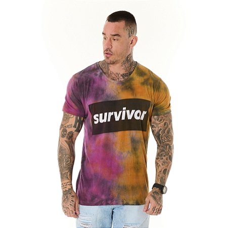 Camiseta Algodão Slim Tie Dye Survivor Rosa