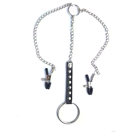 Prendedor para Mamilos Masculino com Corrente e Anel Peniano em Metal