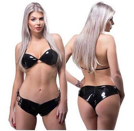 Submission Short e Top com Bojo em Vinil Preto - Sexy Fantasy
